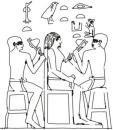 Canteros egipcios tallando una estatua con martillos de piedra